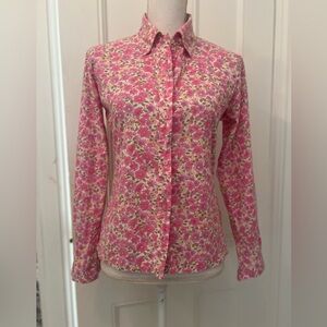 Jeanine Johnsen women’s pink floral 100% cotton, long sleeve button blouse XS